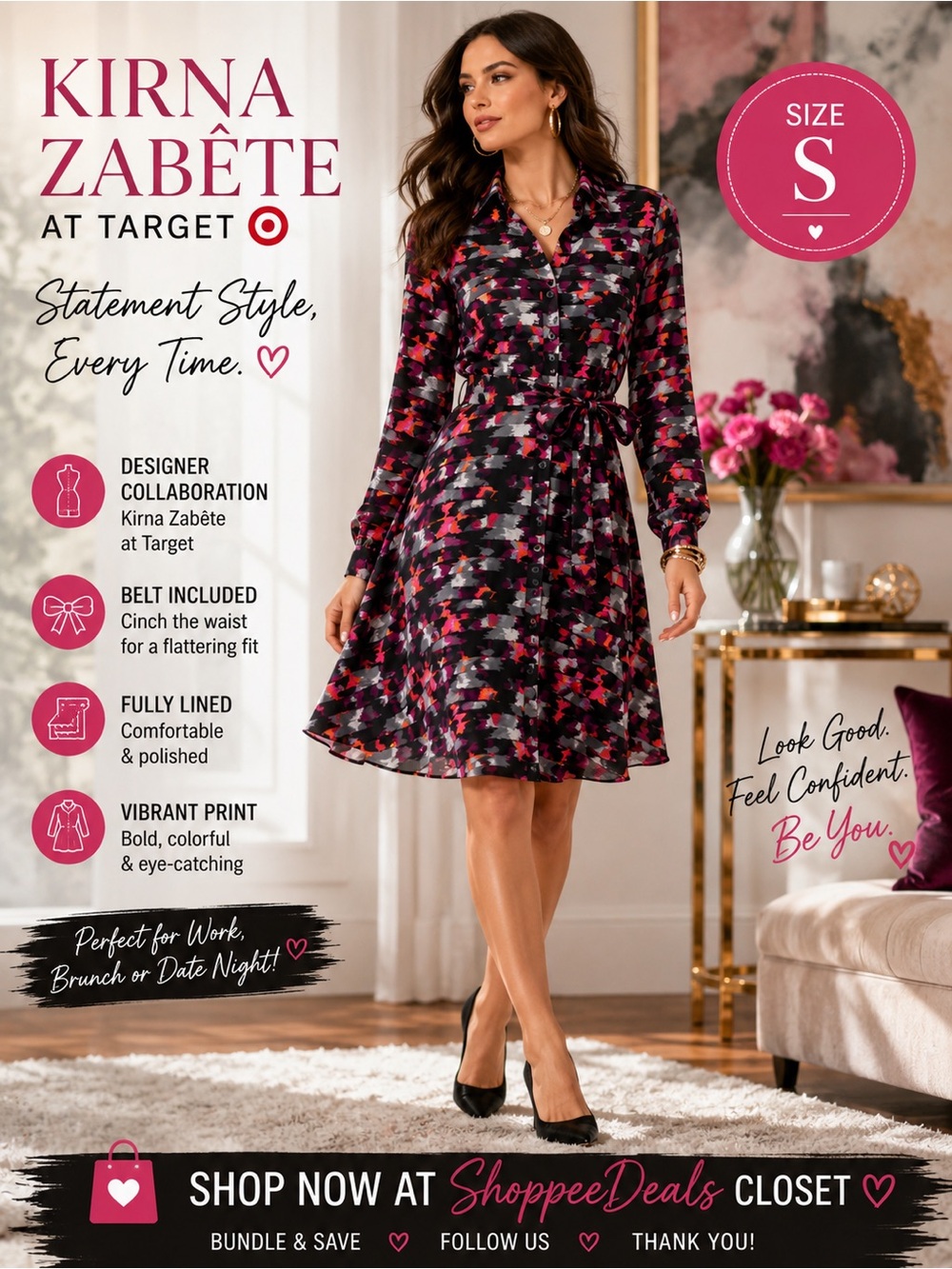 Kirna Zabête at Target Abstract Print Belted Shirt Dress – Women’s Small